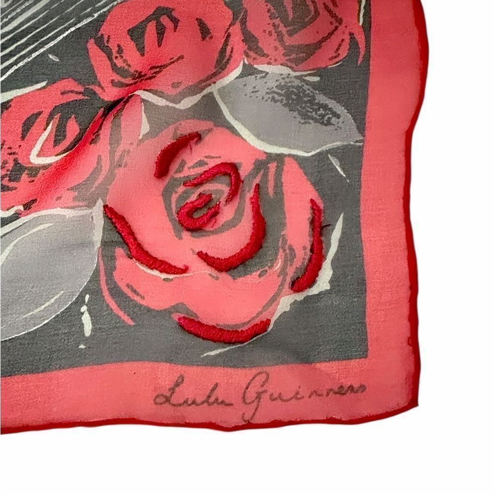 Lulu Guinness Silk Chiffon Scarf London Conture Themed Black Red Sheer 33x33" - Picture 14 of 15
